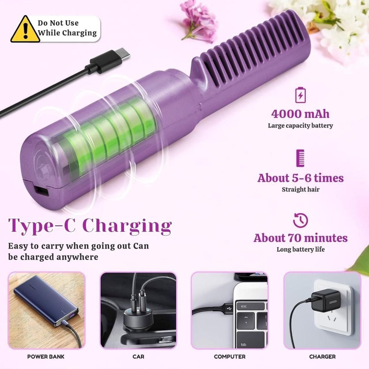 Portable Electric Hair Straightening Comb – Rechargeable Mini Hair Styler